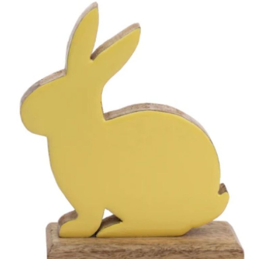 Nwt 8.5 in mango wood yellow painted bunny statue T8